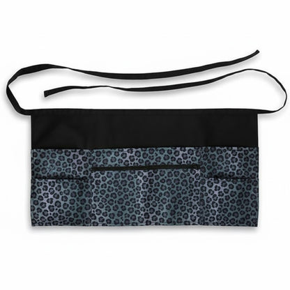 Leopard Print Utility Waist Apron with Adjustable Ties Zipper Pocket and Multiple Front Storage Pockets