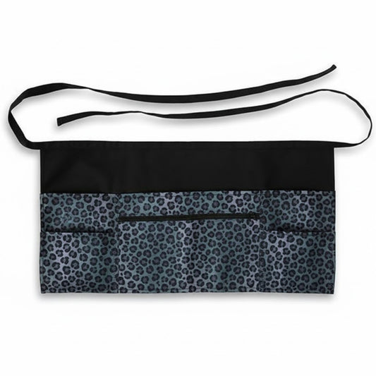 Leopard Print Utility Waist Apron with Adjustable Ties Zipper Pocket and Multiple Front Storage Pockets