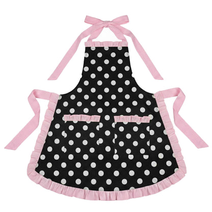 Polka Dot Kitchen Apron with Ruffle Trim Adjustable Ties and Front Pockets