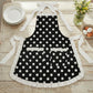 Polka Dot Kitchen Apron with Ruffle Trim Adjustable Ties and Front Pockets