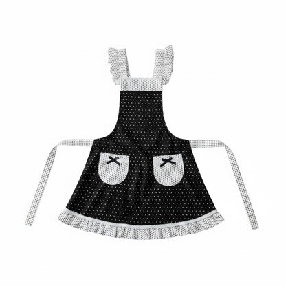 Polka Dot Kitchen Apron with Ruffle Trim Adjustable Shoulder Straps Waist Ties and Front Pockets