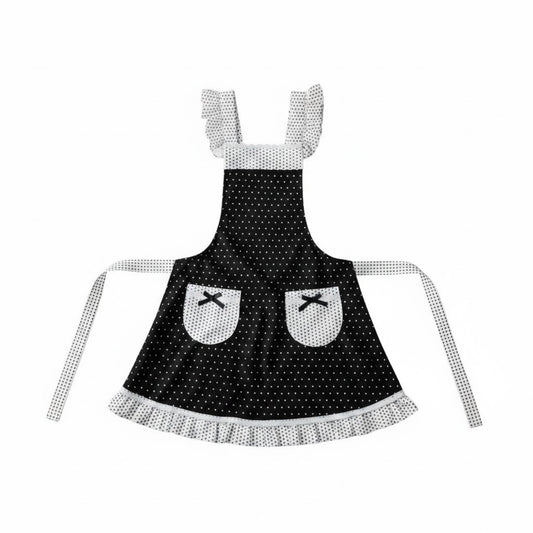 Polka Dot Kitchen Apron with Ruffle Trim Adjustable Shoulder Straps Waist Ties and Front Pockets