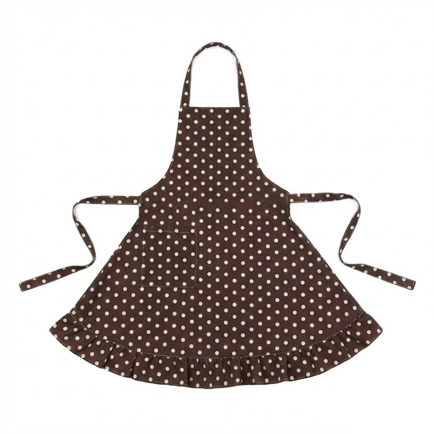 Polka Dot Kitchen Apron with Adjustable Neck Strap Front Pocket and Ruffled Hem