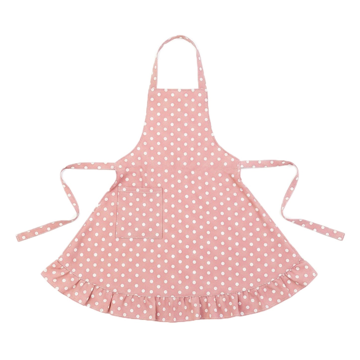 Polka Dot Kitchen Apron with Adjustable Neck Strap Front Pocket and Ruffled Hem