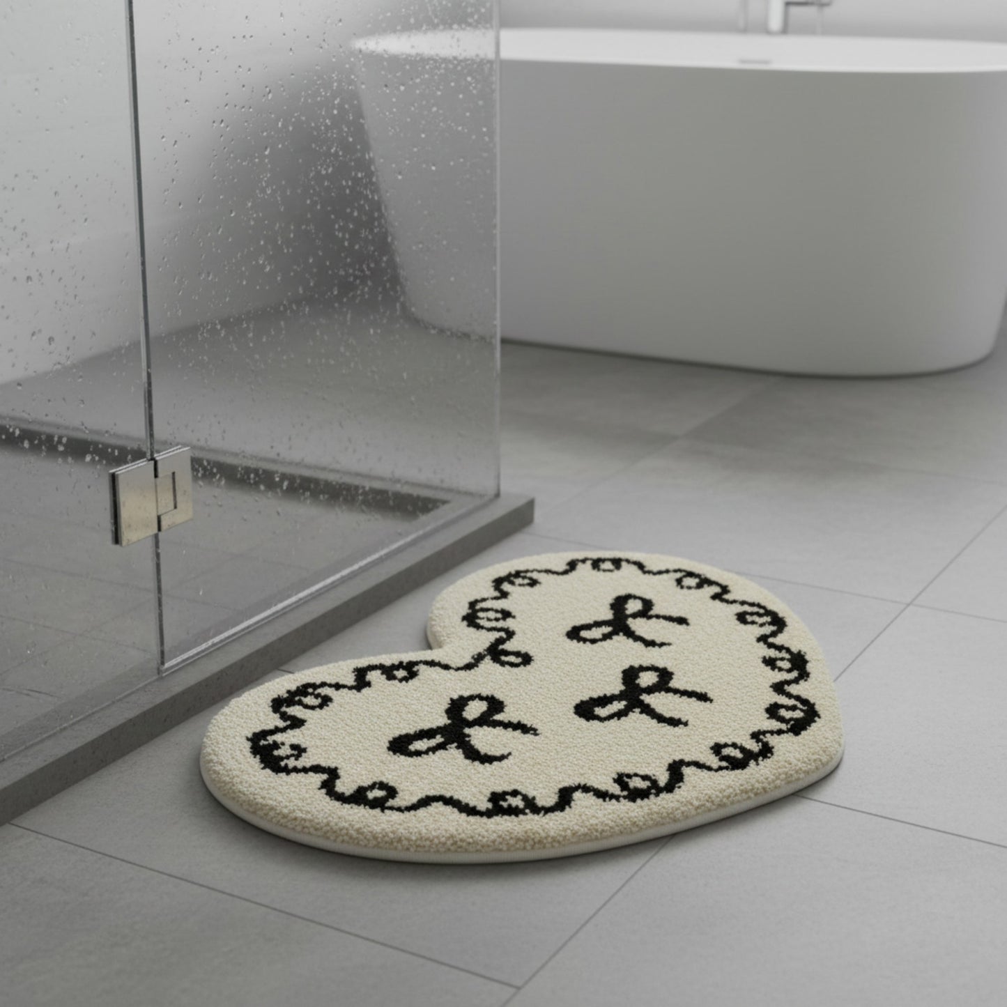 Heart Shaped Decorative Floor Mat Soft Plush Accent with Non Slip Backing