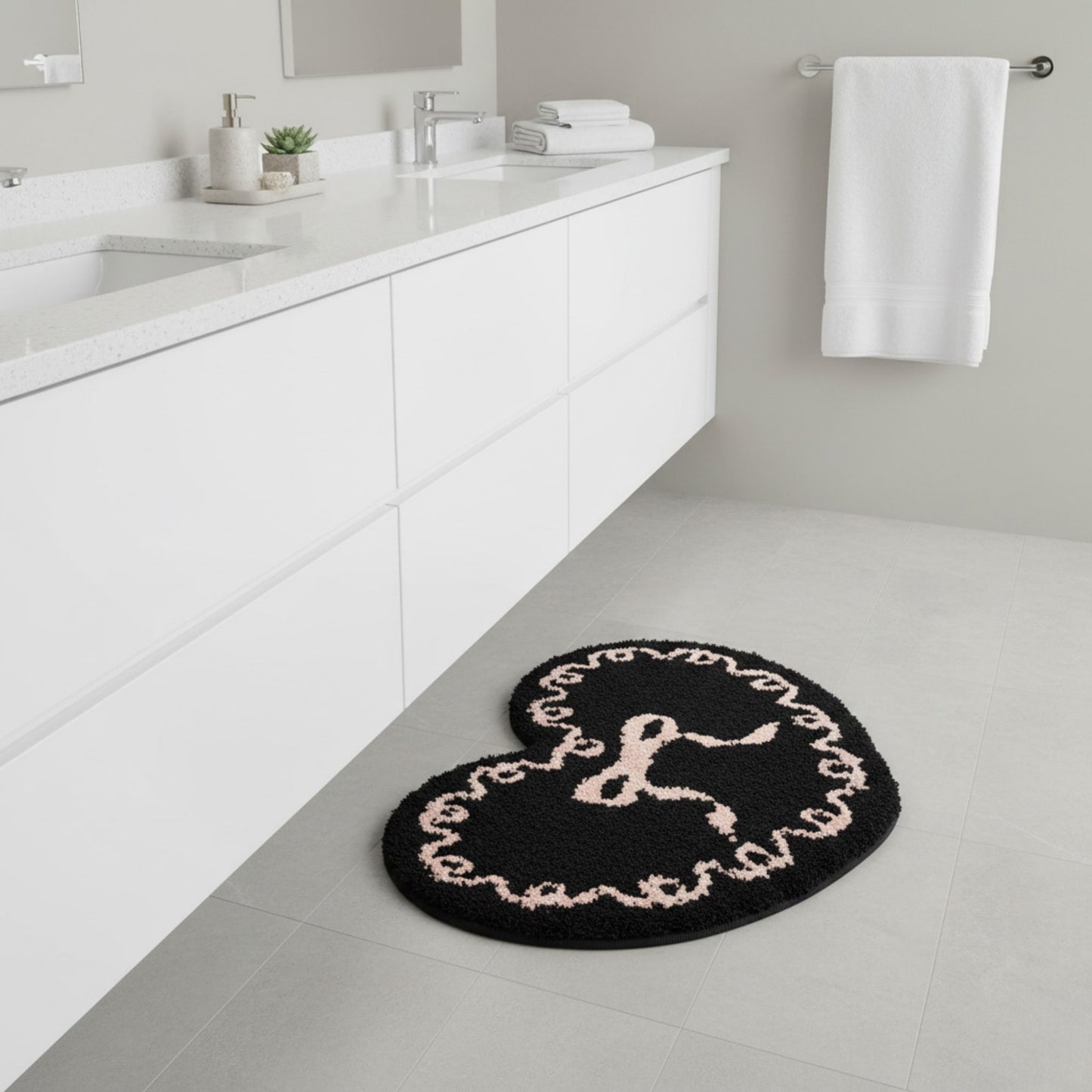 Heart Shaped Decorative Floor Mat Soft Plush Accent with Non Slip Backing