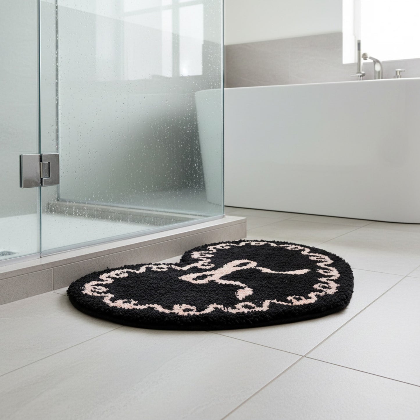 Heart Shaped Decorative Floor Mat Soft Plush Accent with Non Slip Backing