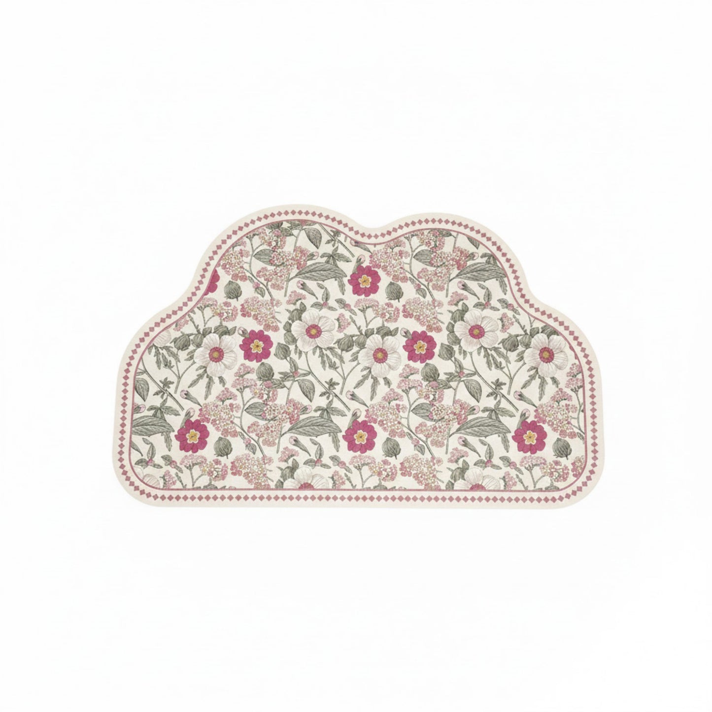 Floral Vine Pattern Scalloped Bathroom Floor Mat Soft Absorbent with Non Slip Backing