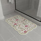 Floral Vine Pattern Scalloped Bathroom Floor Mat Soft Absorbent with Non Slip Backing