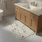 Floral Vine Pattern Scalloped Bathroom Floor Mat Soft Absorbent with Non Slip Backing