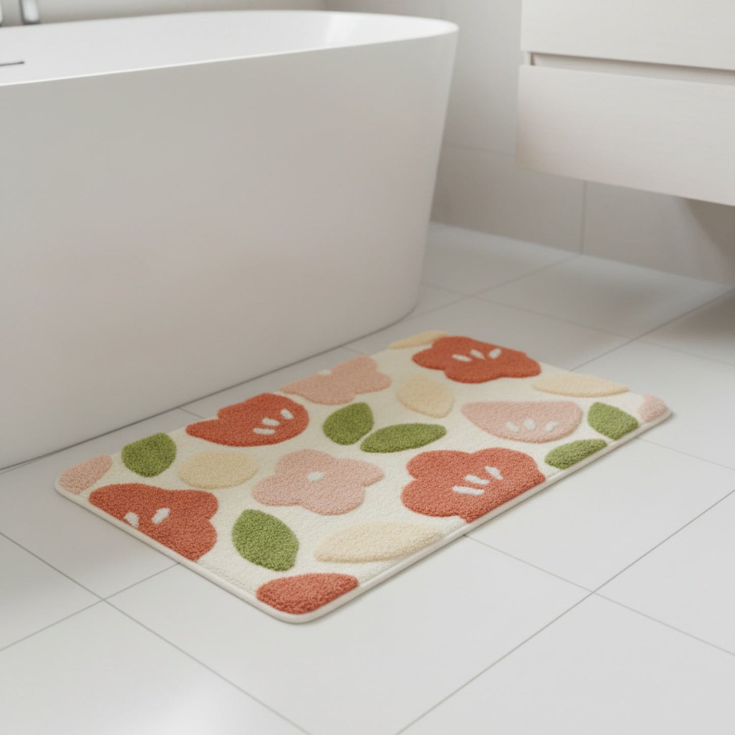 Floral Pattern Soft Absorbent Bathroom Floor Mat with Non Slip Backing