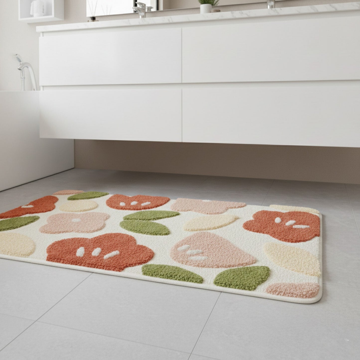 Floral Pattern Soft Absorbent Bathroom Floor Mat with Non Slip Backing