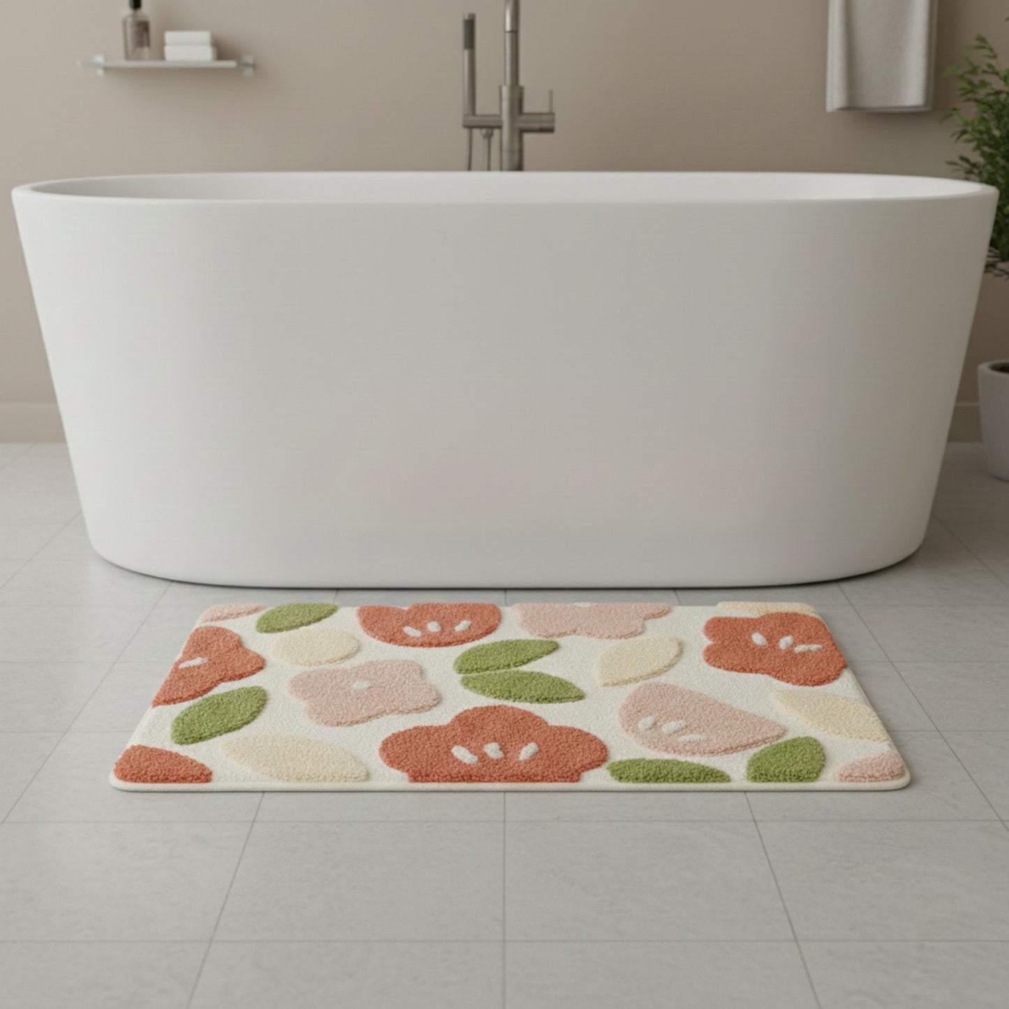 Floral Pattern Soft Absorbent Bathroom Floor Mat with Non Slip Backing