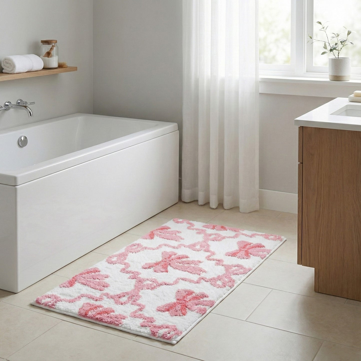 Tufted Abstract Bow Accent Mat Decorative Floor and Tabletop Decoration
