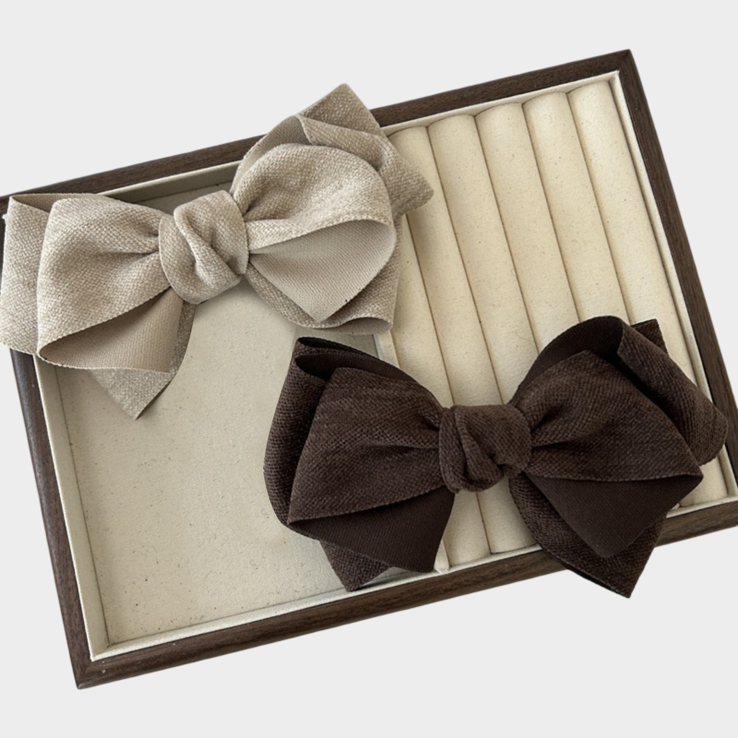 Womens Linen Style Fabric Bow Hair Clips 2 Pack Long Barrettes Secure Hold