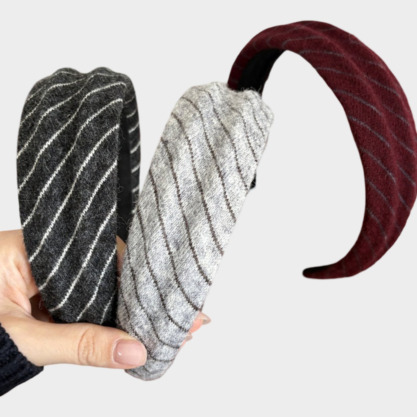 Womens Wide Twill Fabric Headbands Two Pack Soft Padded Stripe Design Everyday Hair Accessories