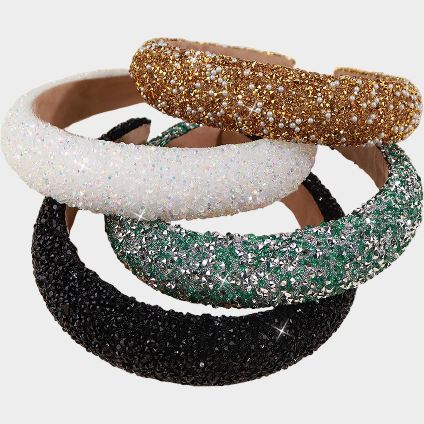 Womens Rhinestone Padded Headbands Two Pack Wide Sparkle Hair Accessories