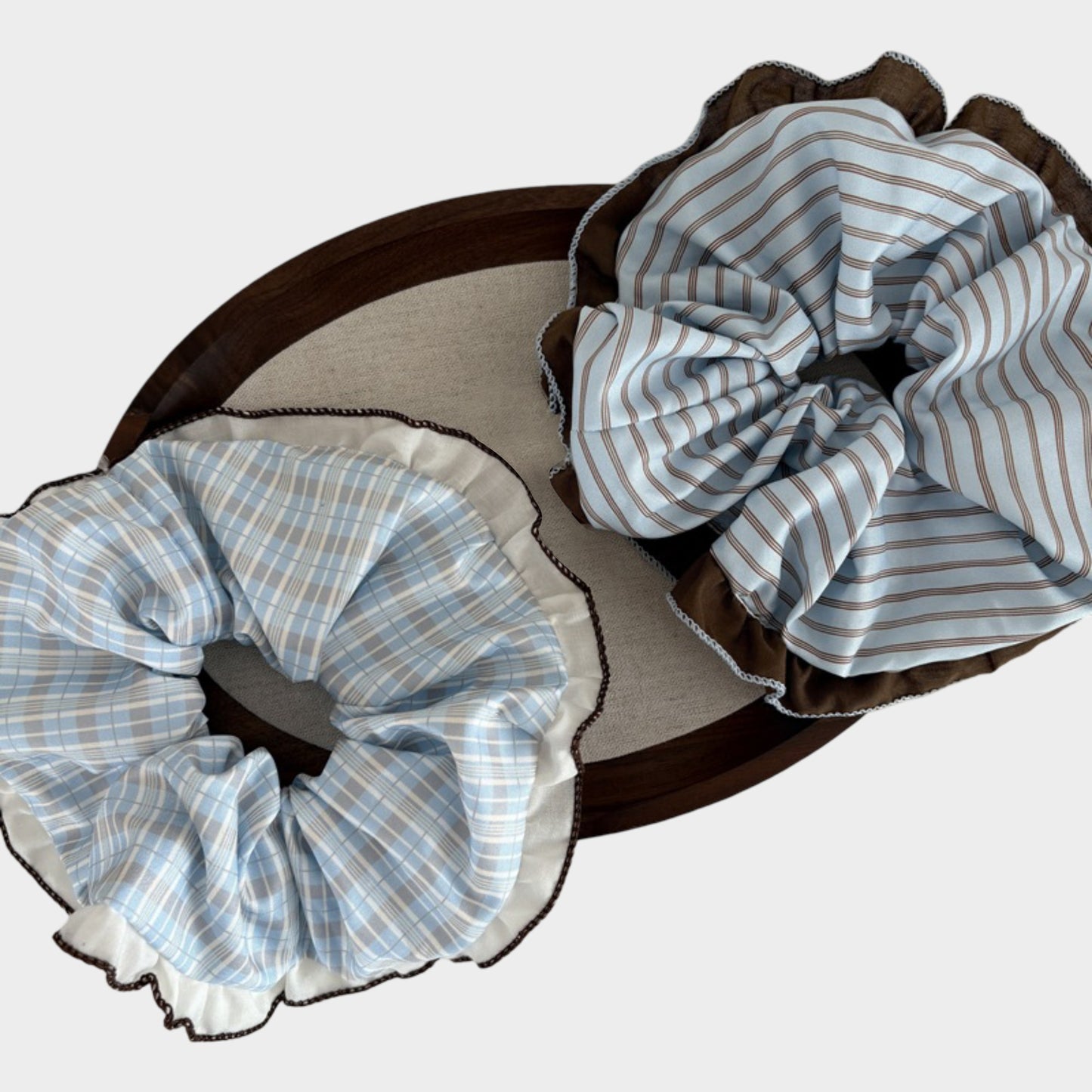 Womens Large Fabric Hair Scrunchies 3 Pack Soft Ruffled Elastic Hair Ties
