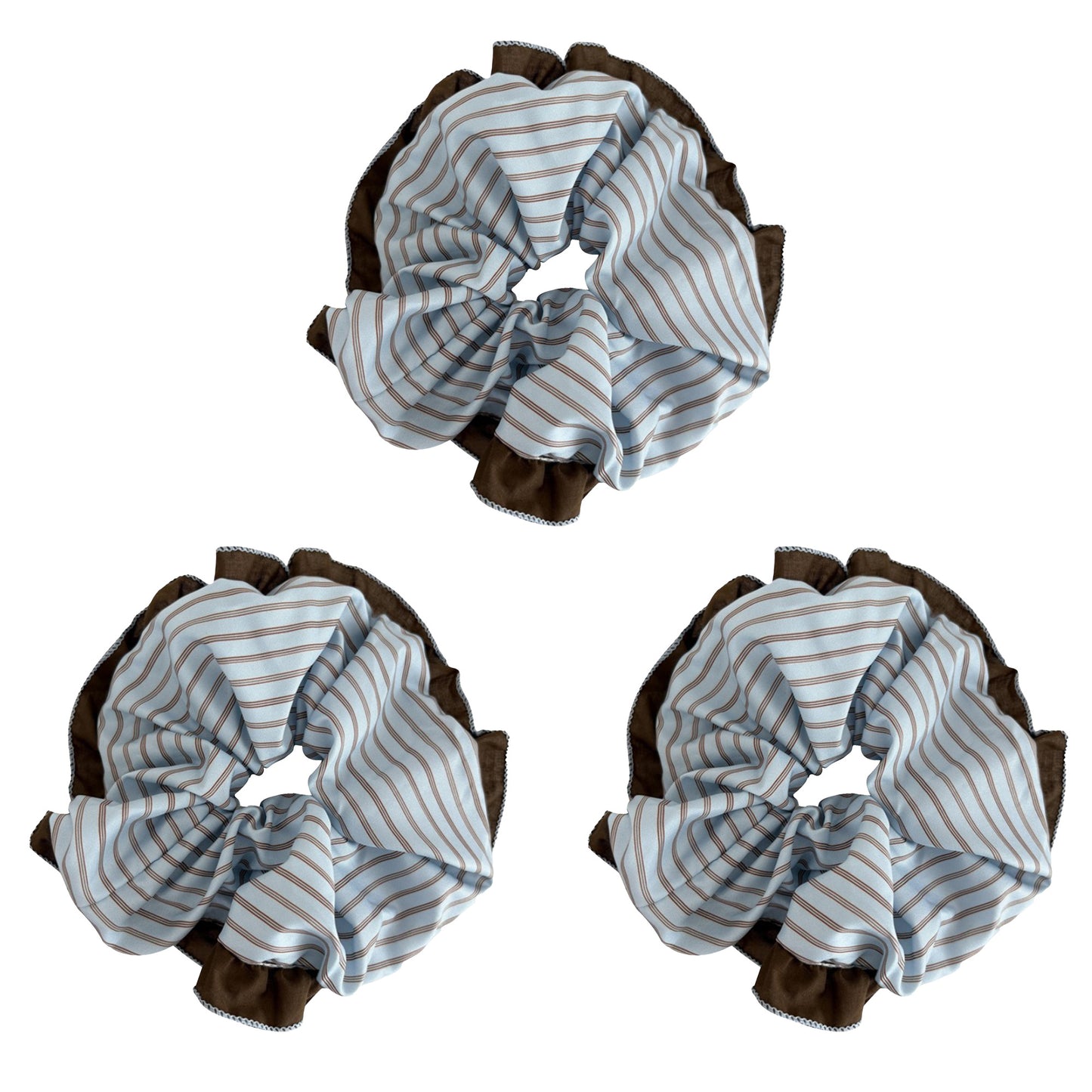 Womens Large Fabric Hair Scrunchies 3 Pack Soft Ruffled Elastic Hair Ties