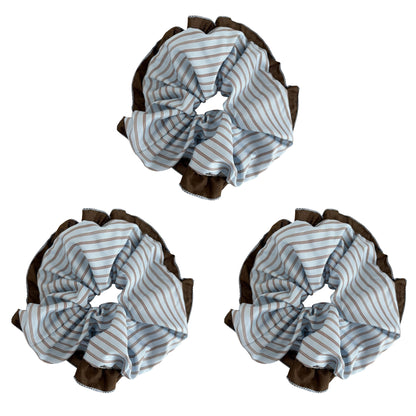 Womens Large Fabric Hair Scrunchies 3 Pack Soft Ruffled Elastic Hair Ties