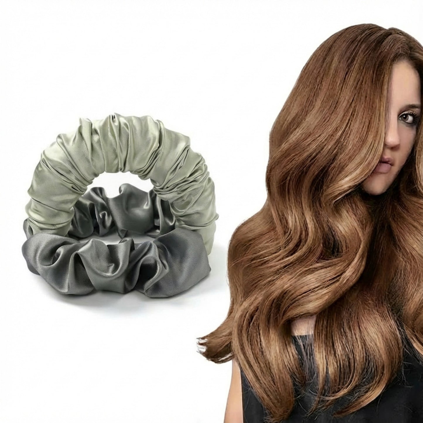 Heatless Curling Scrunchies 2-Piece Set Soft Satin Hair Curling Tool