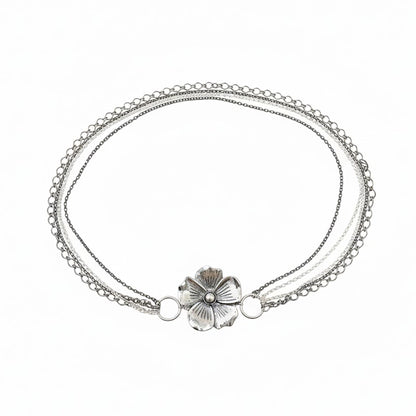 Floral Chain Belt with Layered Delicate Chains and Sculpted Flower Accent