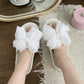 Open Toe Valentine Slide House Slippers with Sheer Bow Upper and Textured Footbed