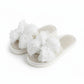 Open Toe Valentine Slide House Slippers with Sheer Bow Upper and Textured Footbed