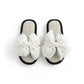 Open Toe Valentine Slide House Slippers with Sheer Bow Upper and Textured Footbed