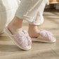 Open Toe Valentine Slide House Slippers with Sheer Bow Upper and Textured Footbed