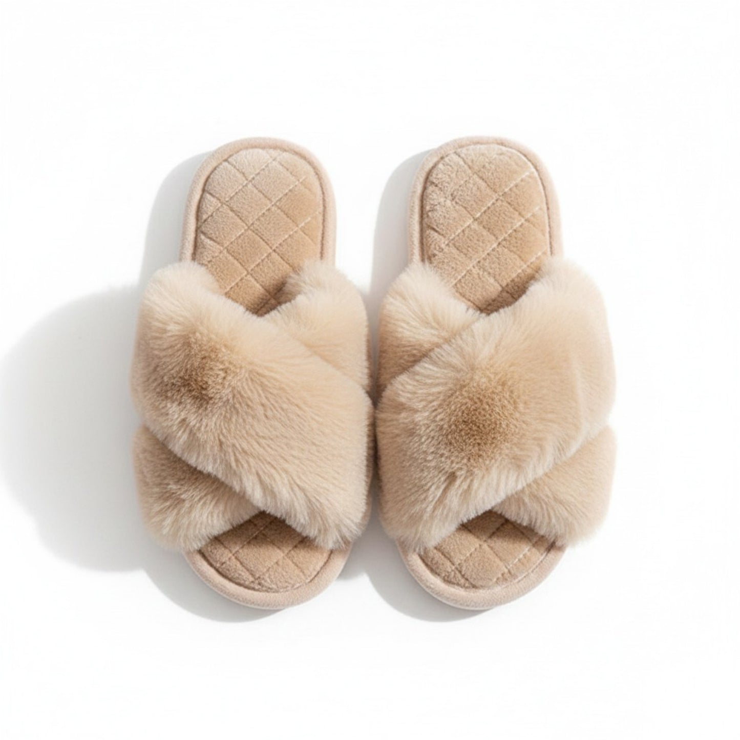 Plush Crisscross Valentine Slide House Slippers with Quilted Cushioned Footbed