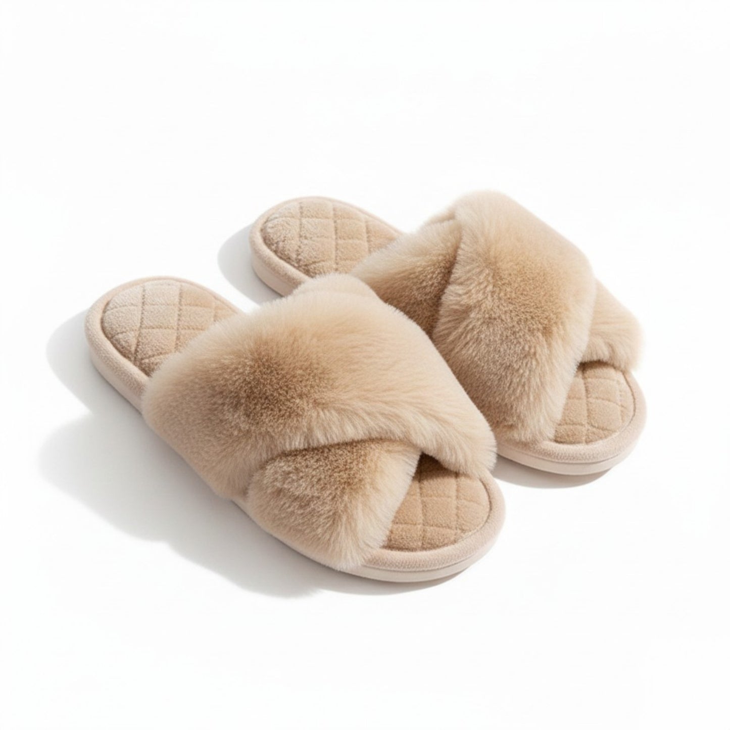 Plush Crisscross Valentine Slide House Slippers with Quilted Cushioned Footbed