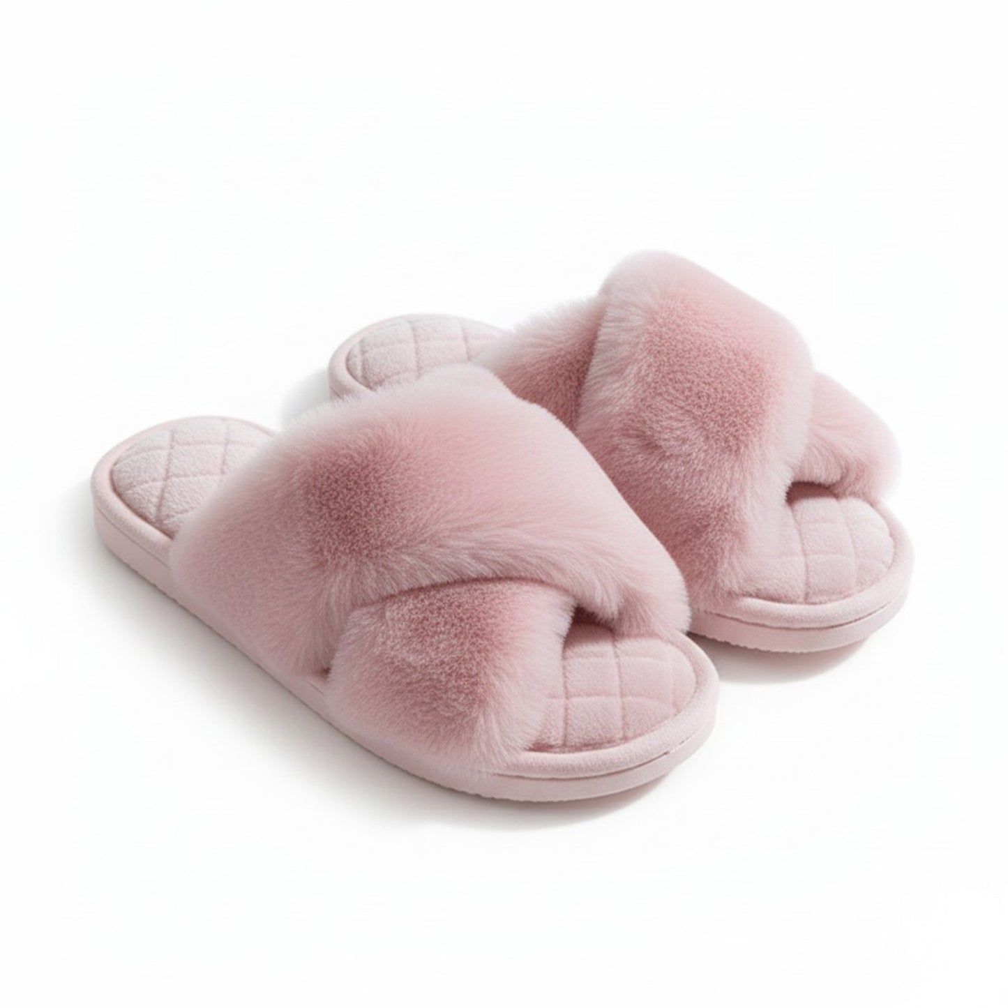 Plush Crisscross Valentine Slide House Slippers with Quilted Cushioned Footbed