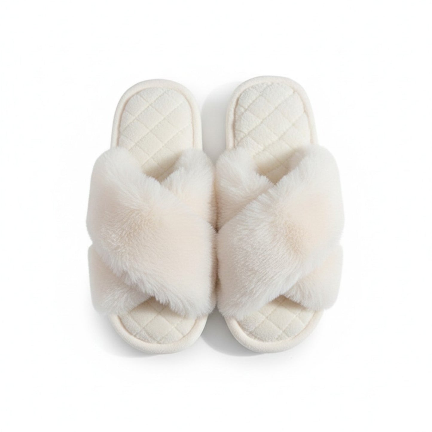 Plush Crisscross Valentine Slide House Slippers with Quilted Cushioned Footbed