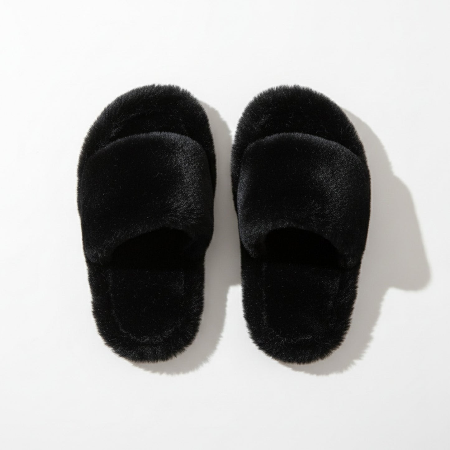 Plush Open Toe Slide House Slippers with Wide Soft Upper and Cushioned Footbed