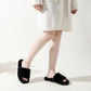 Plush Open Toe Slide House Slippers with Wide Soft Upper and Cushioned Footbed