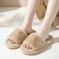 Plush Open Toe Slide House Slippers with Wide Soft Upper and Cushioned Footbed