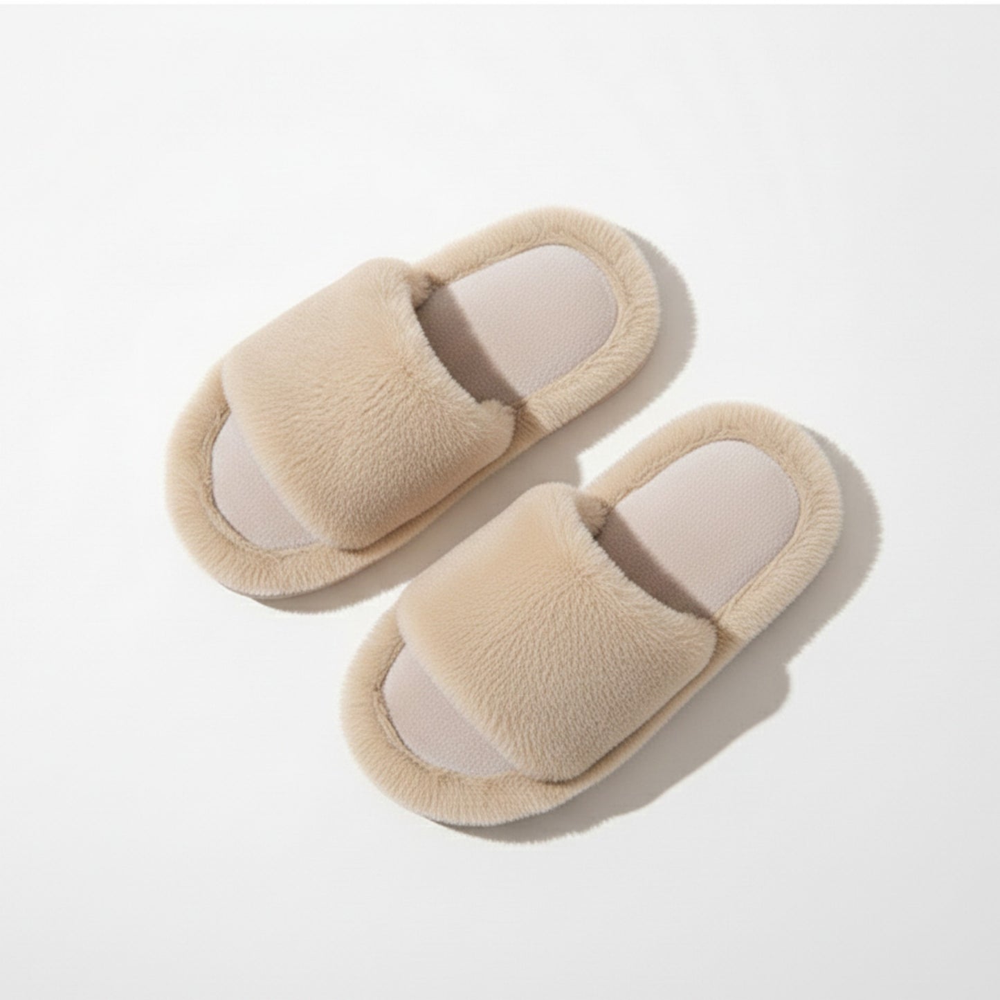 Plush Open Toe Slide House Slippers with Wide Soft Upper and Cushioned Footbed