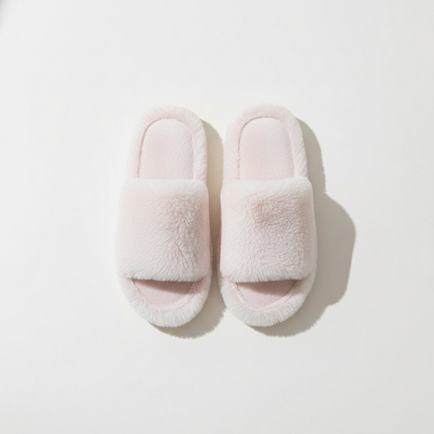 Plush Open Toe Slide House Slippers with Wide Soft Upper and Cushioned Footbed