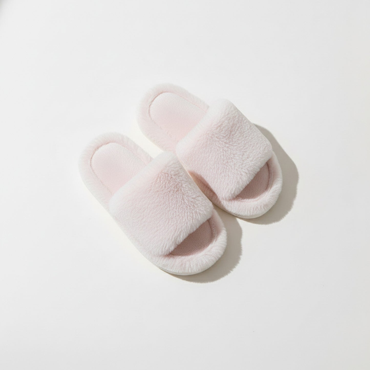 Plush Open Toe Slide House Slippers with Wide Soft Upper and Cushioned Footbed
