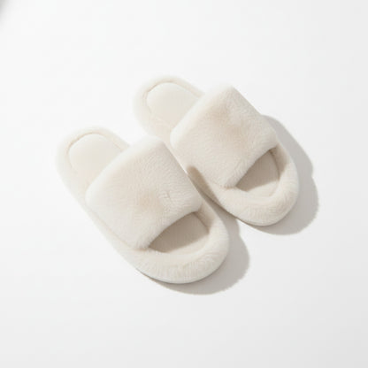 Plush Open Toe Slide House Slippers with Wide Soft Upper and Cushioned Footbed