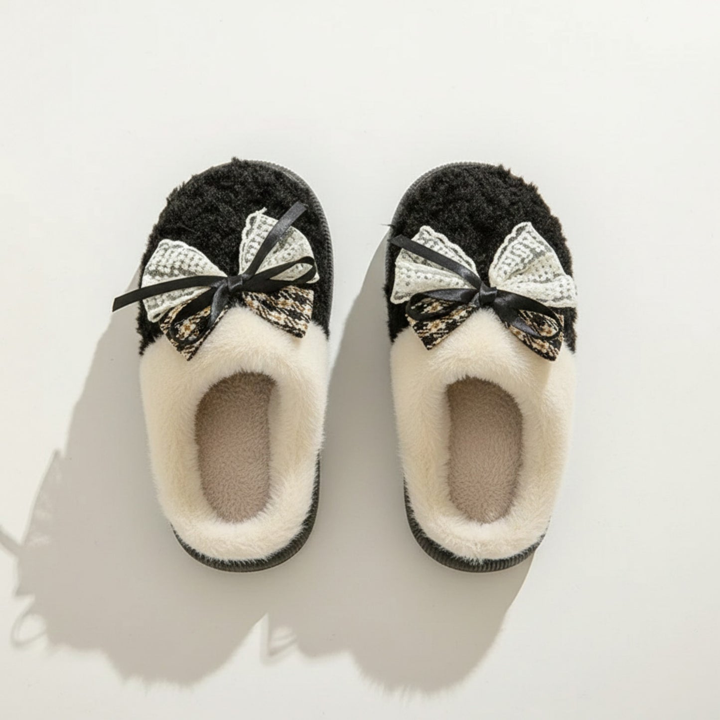 Valentine Plush Closed Toe Mule House Slippers with Decorative Bow and Cushioned Sole