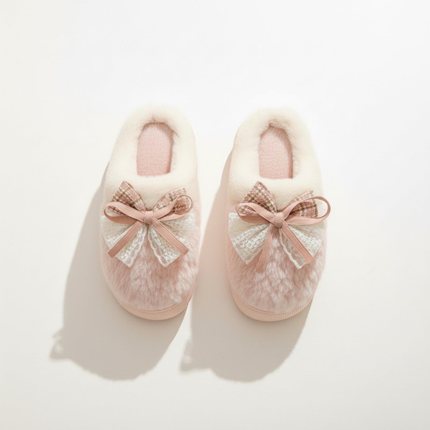 Valentine Plush Closed Toe Mule House Slippers with Decorative Bow and Cushioned Sole