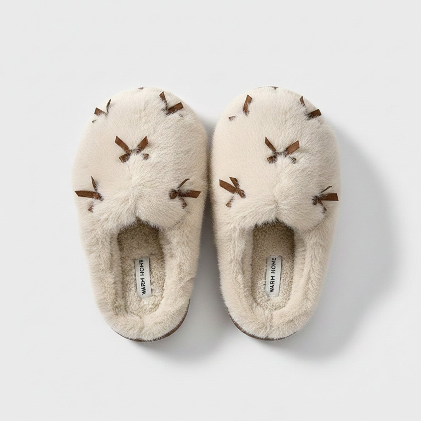 Valentine Plush Closed Toe Slide House Slippers with Mini Bow Accents and Cushioned Sole