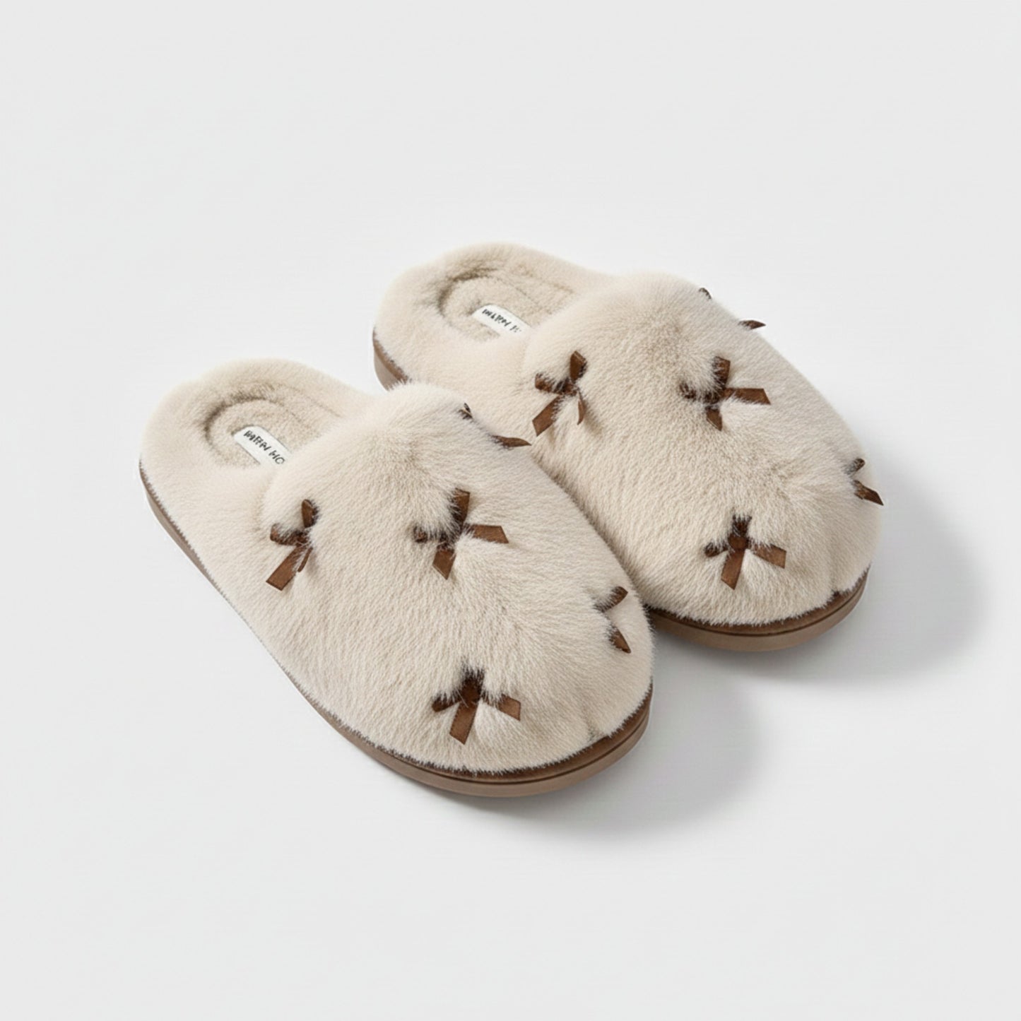 Valentine Plush Closed Toe Slide House Slippers with Mini Bow Accents and Cushioned Sole