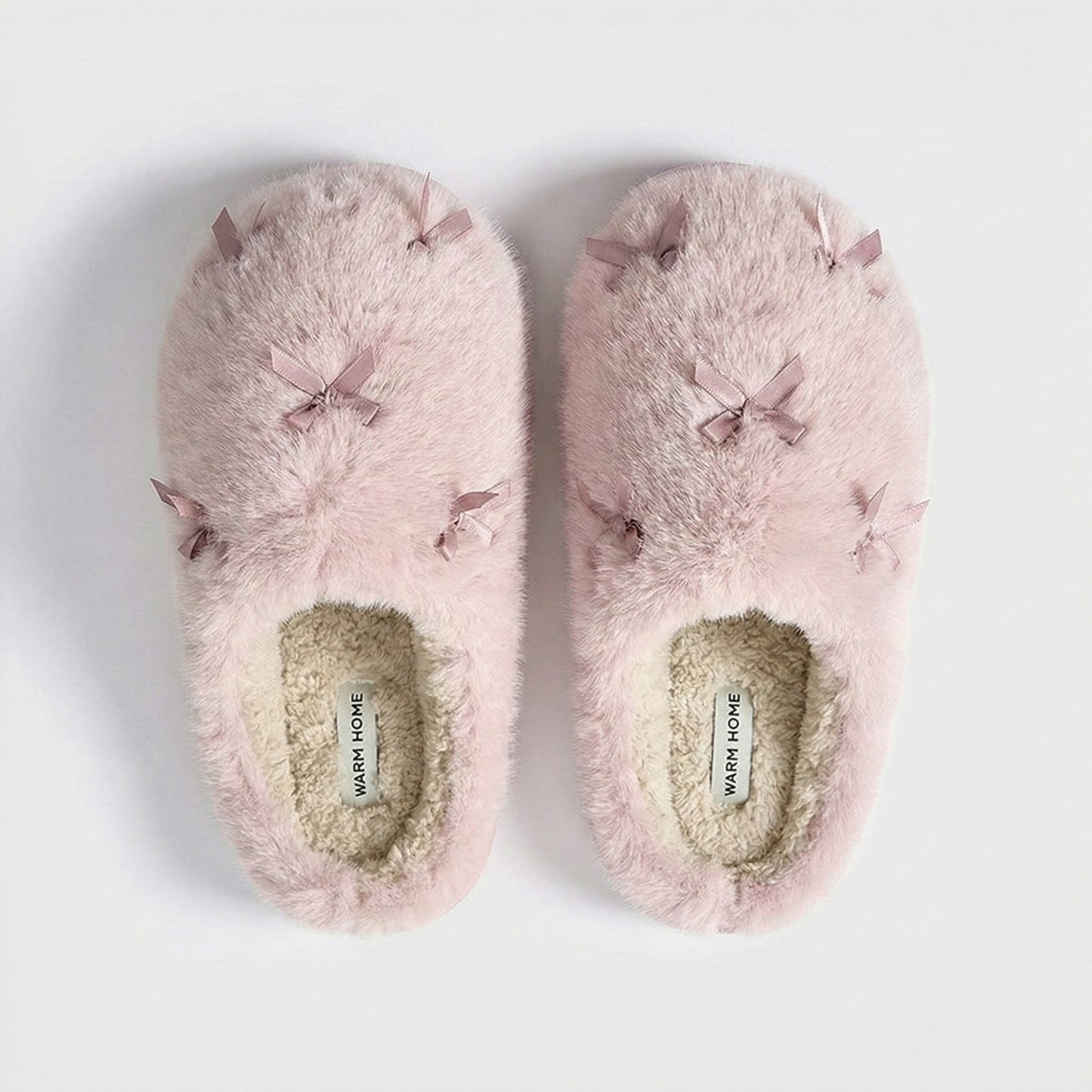 Valentine Plush Closed Toe Slide House Slippers with Mini Bow Accents and Cushioned Sole