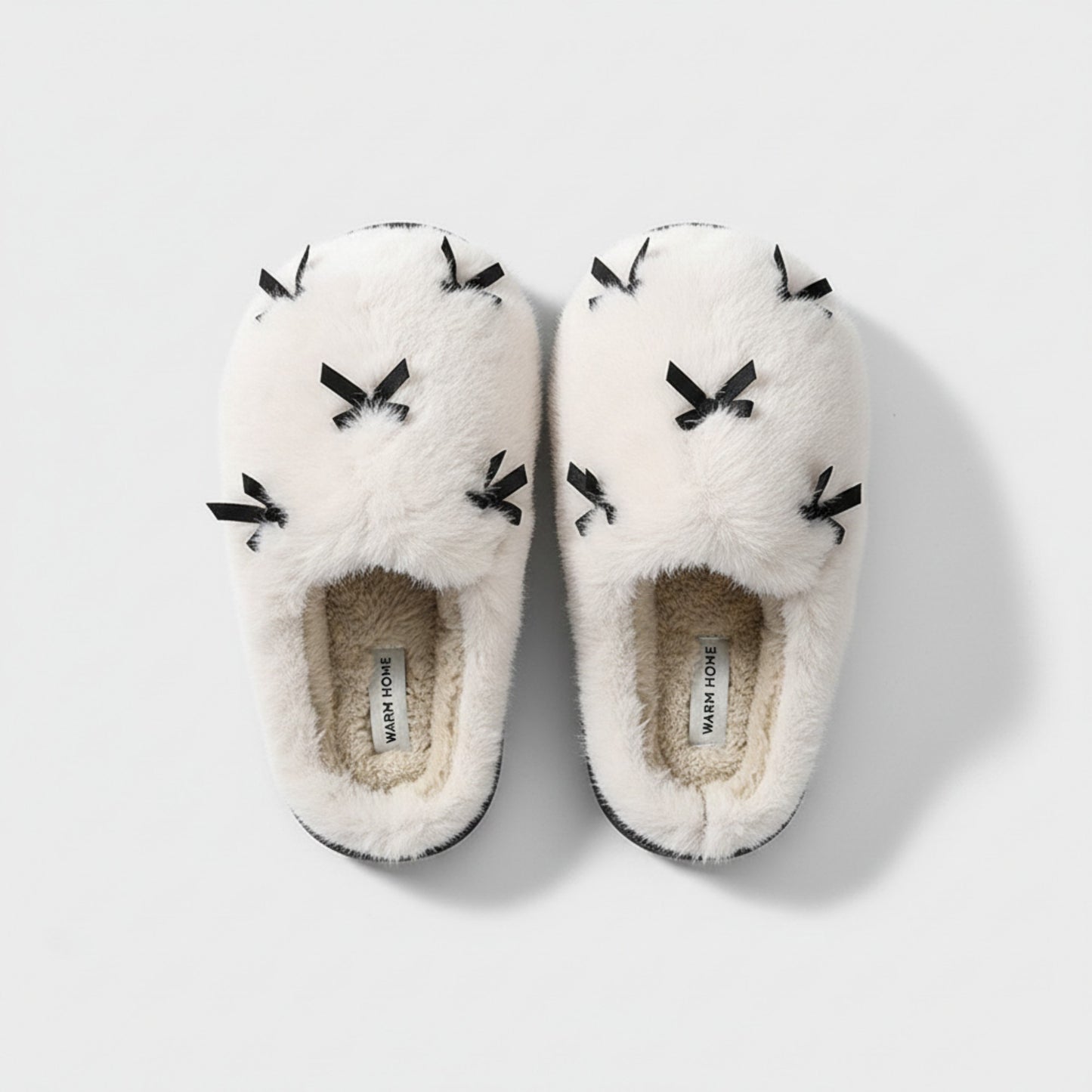 Valentine Plush Closed Toe Slide House Slippers with Mini Bow Accents and Cushioned Sole