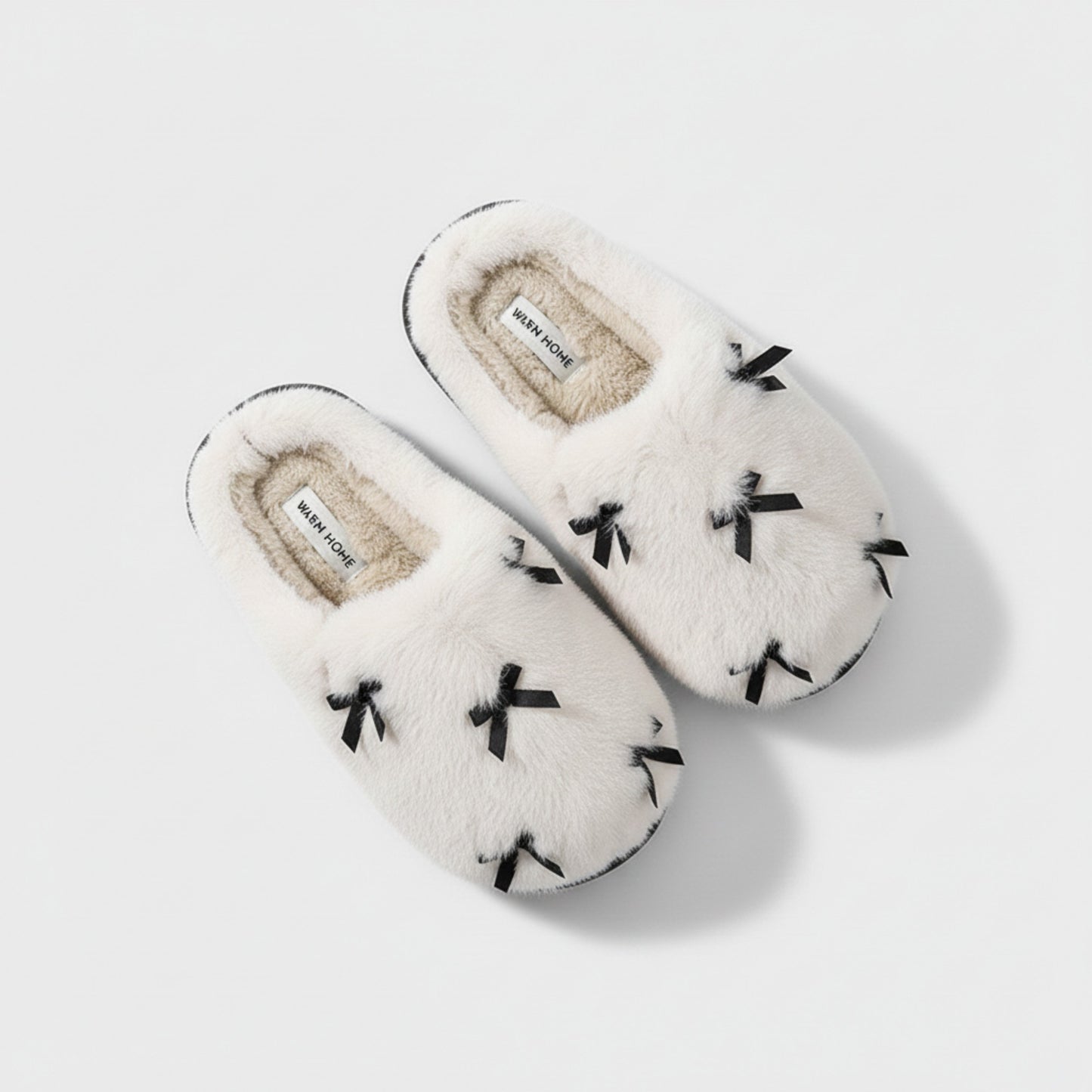 Valentine Plush Closed Toe Slide House Slippers with Mini Bow Accents and Cushioned Sole