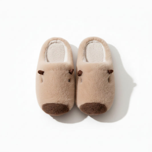 Plush Animal Slide House Slippers with Soft Sculpted Design and Cushioned Footbed