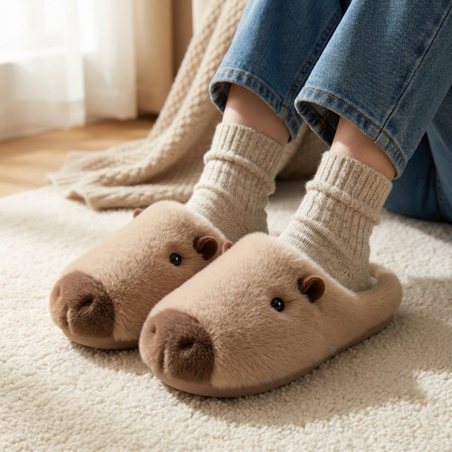 Plush Animal Slide House Slippers with Soft Sculpted Design and Cushioned Footbed